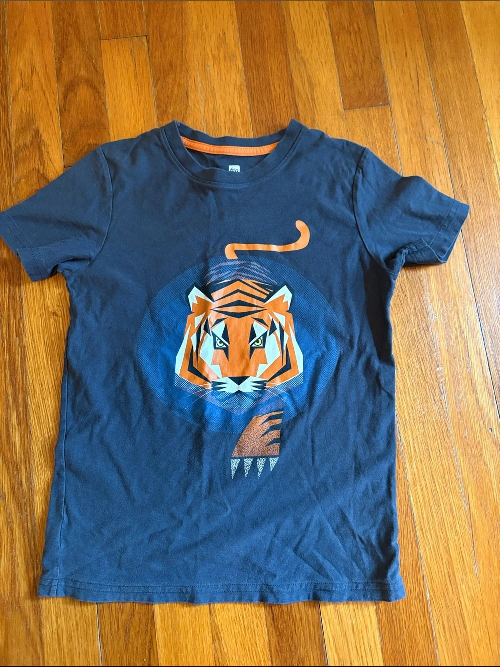 Tea Collection Navy Blue Tee with Orange Tiger Graphic